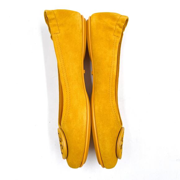 Tory Burch Minnie Travel Ballet Flats Gold Crest Suede Leather Logo Yellow Sz 7 - Picture 7 of 10